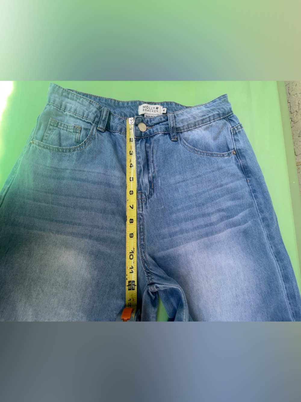 High Waisted Molly Bracken Light Blue Wide Leg Jeans Relaxed Fryed Hem Cropped M - Picture 9 of 16